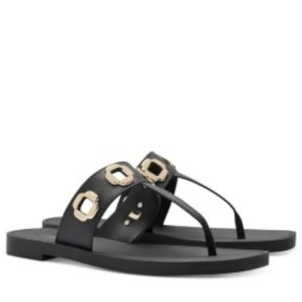 Larroude Milan Jelly Thong Sandals Black with Gold Details